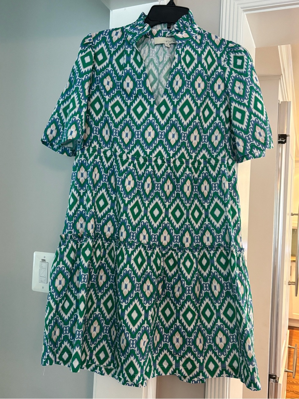 Pinch Green and White Geometric Short Sleeve Dress